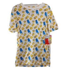 The Simpsons All Over Novelty Character Print White Graphic T-Shirt Small NEW